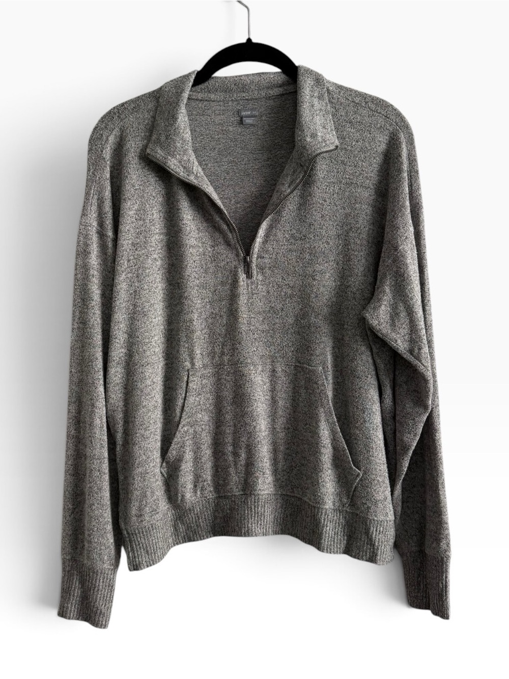 aerie Heather Gray Quarter Zip Pullover Sweater Kangaroo Pocket Size Small